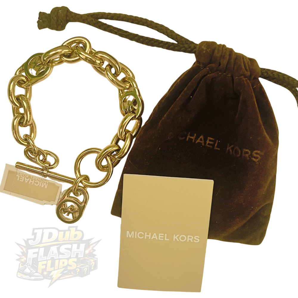 NWT Michael Kors Gold-Tone Logo Lock Toggle Bracelet – Style MKJ1046710 - Picture 1 of 3
